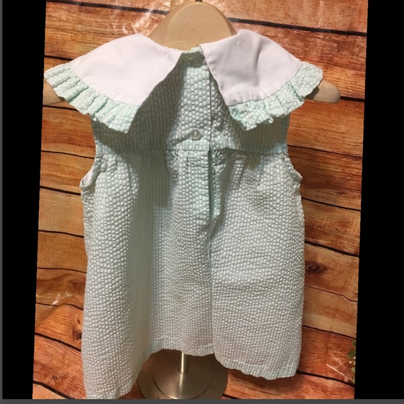 Samara Seersucker Girls Summer Dress & bloomers. - Picture 4 of 6